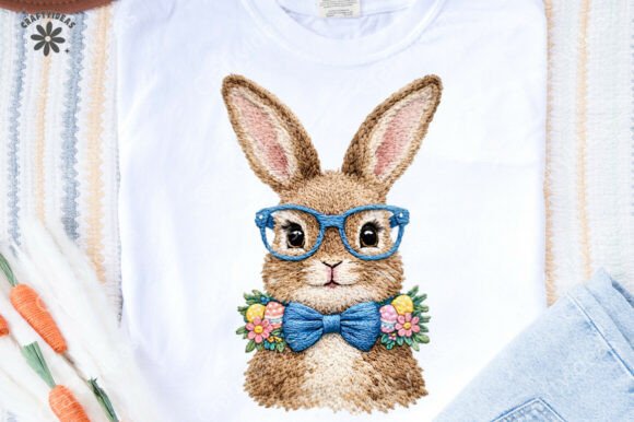 Charming Retro Faux Embroidery Easter Bunny PNG