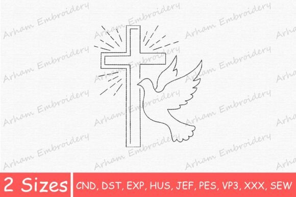 Christian Faith Cross and Dove Embroidery