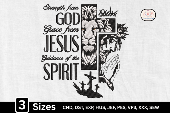 Christian Lion Cross: A Faithful Embroidery Design