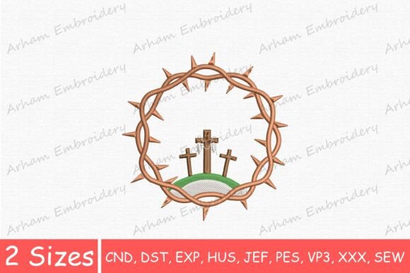 Crown of Thorns with Three Crosses: A Faithful Embroidery Design