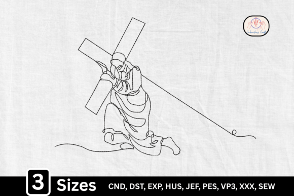 Line Art Jesus Carrying the Cross: A Minimalist Embroidery Design